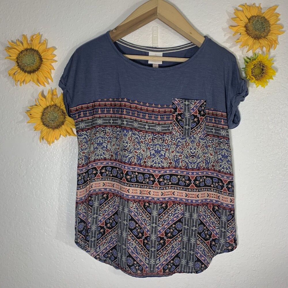 Knox Rose Boho Hippy Short Sleeve Blouse Size Medium Womens